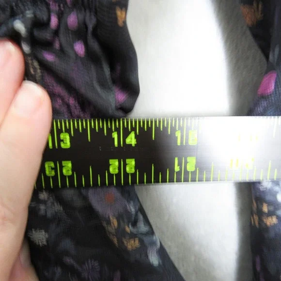 Disturbia Dark Floral Mini Dress Long Balloon Sleeve Smocked Tie Back US 4 y2K - Picture 5 of 11